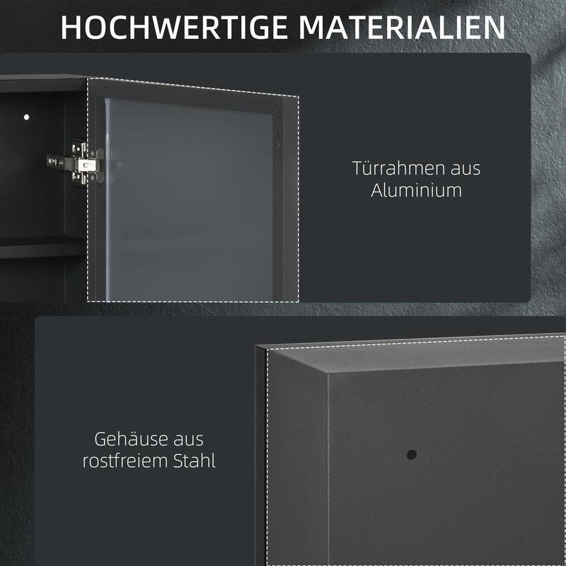 Mirror Cabinet, Bathroom Cabinet, 3 Shelves, Stainless Steel, 40X12X60Cm, Black, Bathroom Storage Cabinet with Shelves And Doors, Multifunctional Storage Unit.