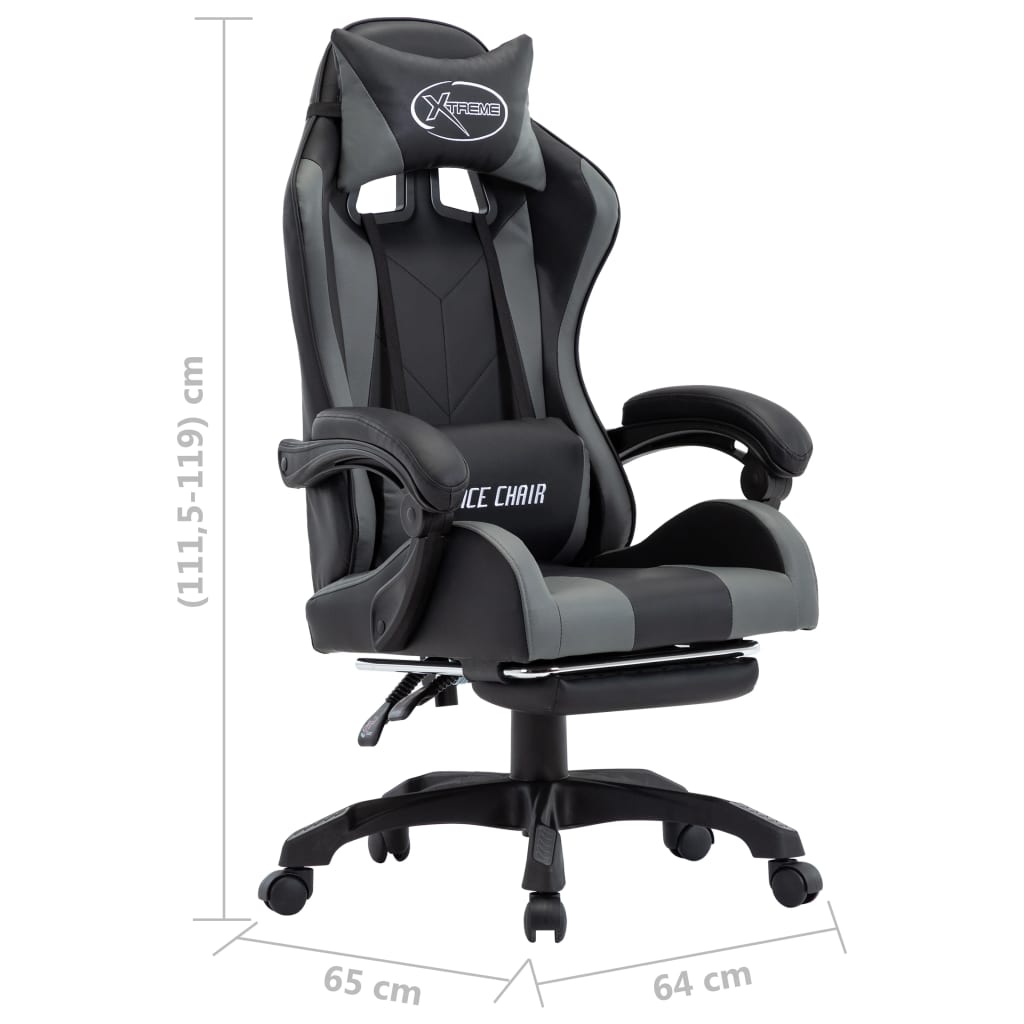 Gamestoel – Gaming Stoel – Game Stoel – Gaming Chair – Bureaustoel – Verstelbare Rugleuning – Inklapbare Voetsteun – Kunstleer – Grijs/Zwart