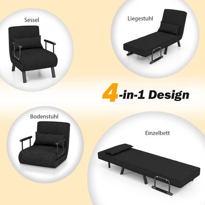 4-in-1 Opvouwbare Sofa Bed – Slaapbank – Relaxstoel – Ligstoel – Krukje – Verstelbare Rugleuning – Hoogwaardig Memory Foam – Grijs