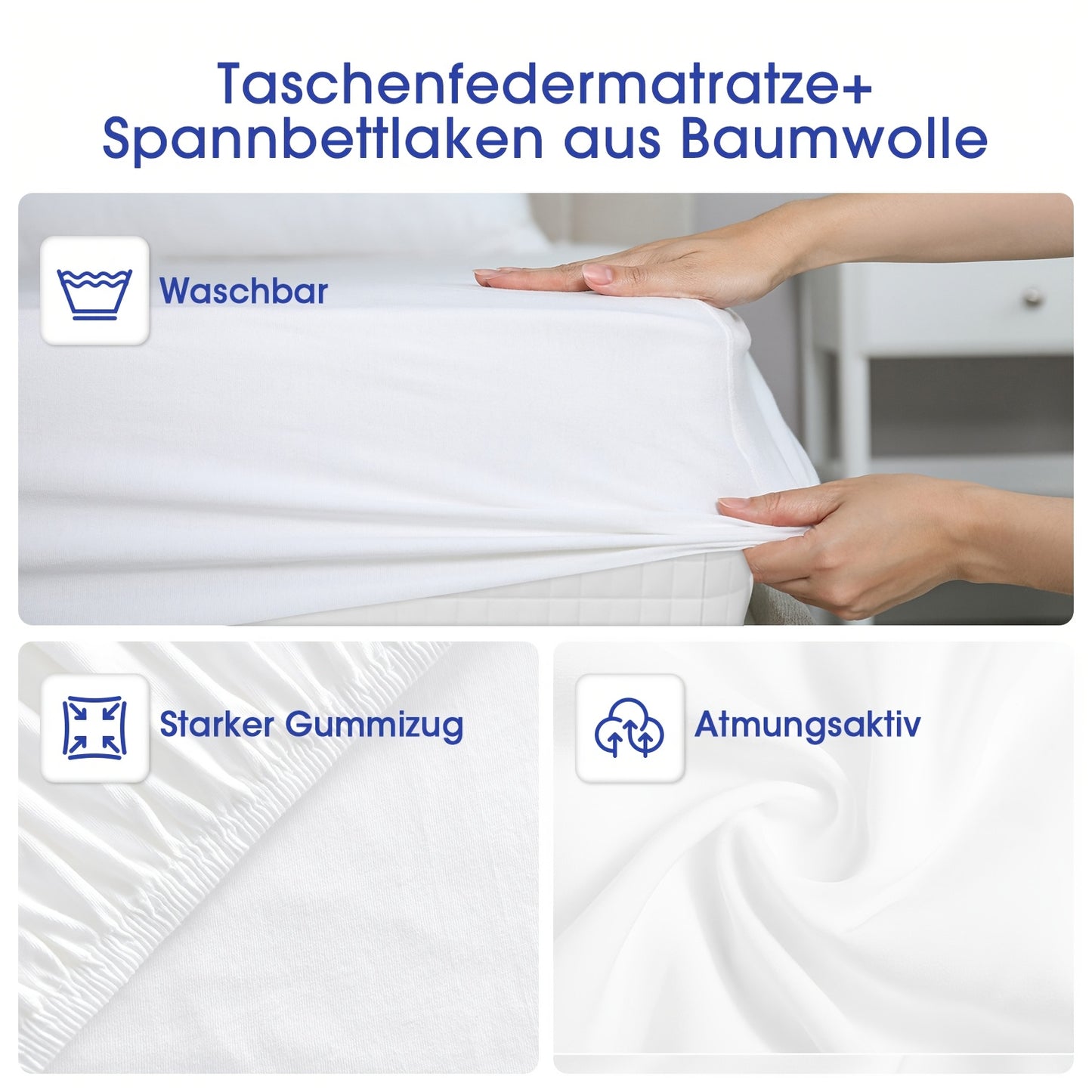 Matras – Pocketveringmatras – Ergonomisch Matras – Tweepersoonsmatras – Topmatras – 100x200 cm – 7-Zones Pocketvering – Katoenen Hypoallergeen Hoes
