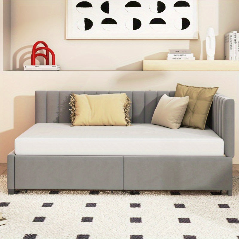 Upholstery Bed Sofa Bed 90200 Multifunction Bed with 2 Large Storage Space Drawers And Slatted Frame Skin -Friendly Velvet