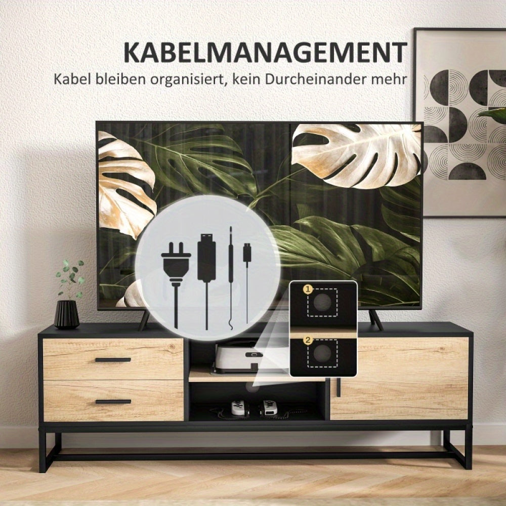 Modern TV Stand with Doors, 2 Drawers & Open Shelves - Heavy-Duty Metal Entertainment Center, Adjustable Shelves, Cable Management, Minimalist Living Room Furniture for Flat-Screen TVs - Sturdy Construction for Home Theater o