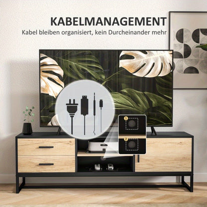 Modern TV Stand with Doors, 2 Drawers & Open Shelves - Heavy-Duty Metal Entertainment Center, Adjustable Shelves, Cable Management, Minimalist Living Room Furniture for Flat-Screen TVs - Sturdy Construction for Home Theater o