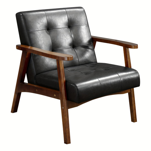 Mid-Century Fauteuil – Armstoel – Eetkamerstoel – Bureaustoel – Designstoel – Zwarte Kunstleren Bekleding – Massief Beukenhout Frame