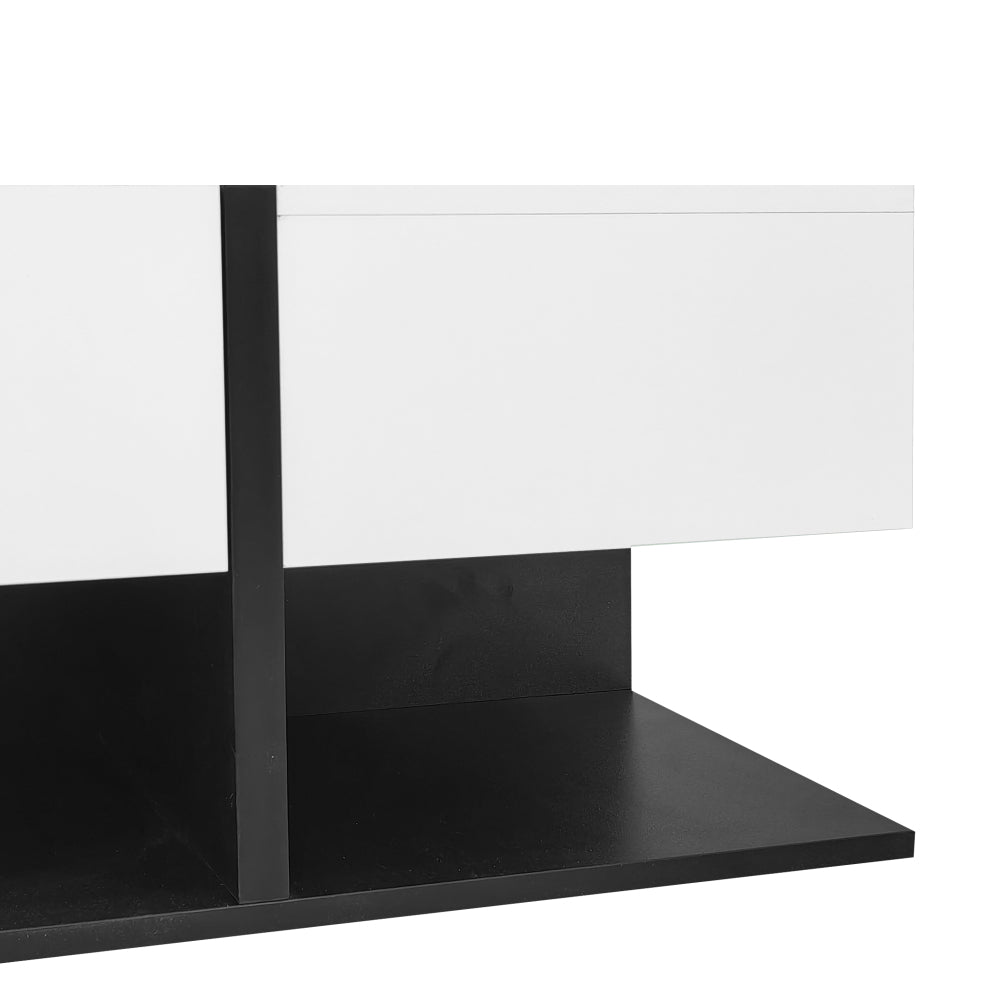 Modern Black and White Coffee Table | 70×70×35.5 cm, Square Living Room Storage Table with 2 Drawers, High Gloss Finish, Smooth Drawer Slides, Metal Construction