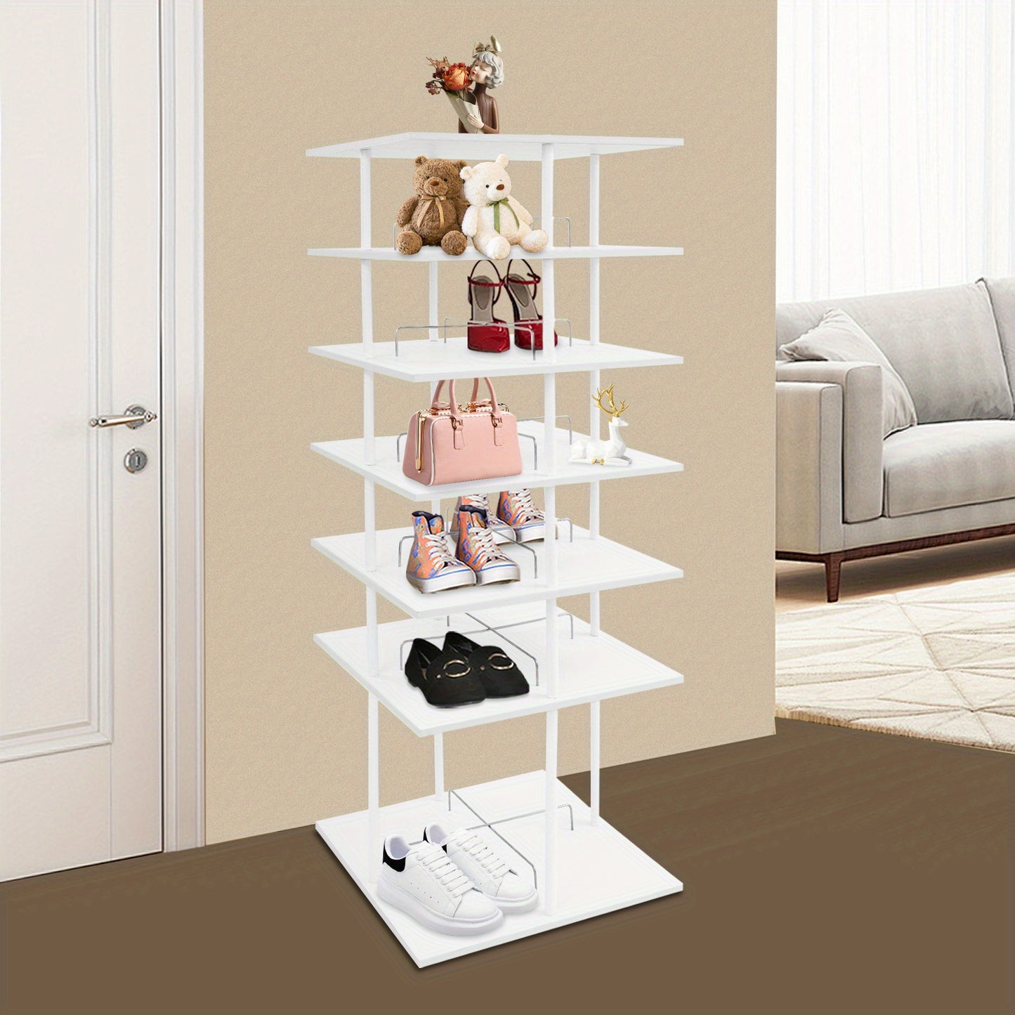 Schoenenkast – Schoenenrek – Schoenenopberger – Schoenenbank – Schoenenhanger – 6 Lagen – Wit Kunststof en Metaal – Tot 24 Paar Schoenen