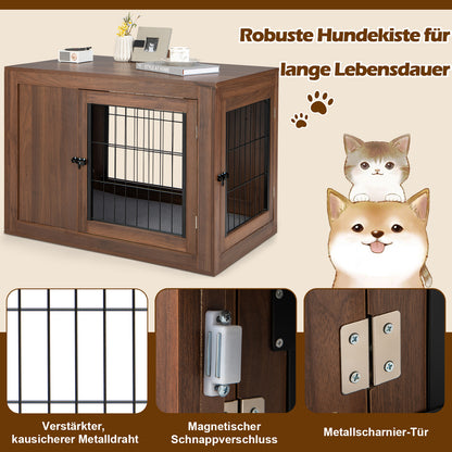 Hondenbench – Hondenkooi – Hondenkennel – Huisdierkooi – Hondenhok – 2-in-1 Zijtafel en Bench – Dubbele Afsluitbare Deuren – Comfortabel Schuimkussen – Bruin