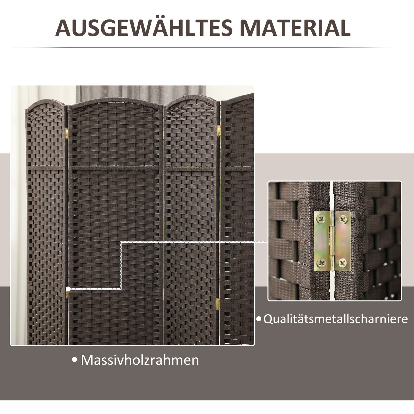 Kamerscherm – Room Divider – Scheidingswand – Privacy Scherm – Ruimteverdelers – Bruin – Vierdelig – Opvouwbaar – Lichtgewicht – Hoogte 150 cm