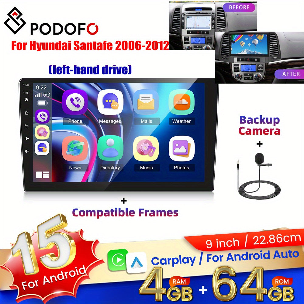 Autoradio – Car Stereo – Auto Radio – Multimedia Systeem – 2-DIN – 9 Inch Touchscreen – Android 15 Systeem – Draadloos CarPlay & Android Auto – AHD Achteruitrijcamera – 4GB RAM 64GB Opslag