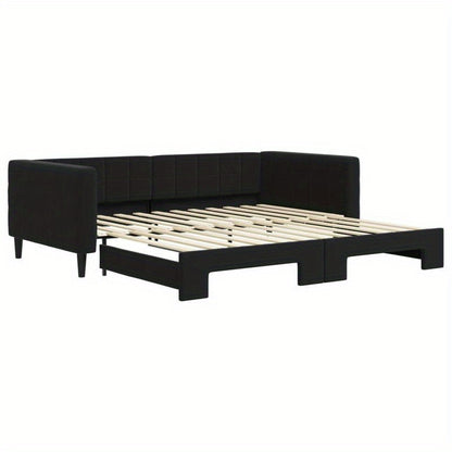 Bedbank – Slaapbank – Sofa – Logeerbed – Uitschuifbed – Zwart – 100x200 cm – Zachte Stof – Massief Houten Frame