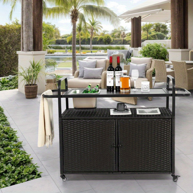 Barkar – Outdoor Bartafel – Serveerwagen – Trolley – Bar Cart – Waterbestendig Stalen Blad – Verstelbare Zwenkwielen met Remmen
