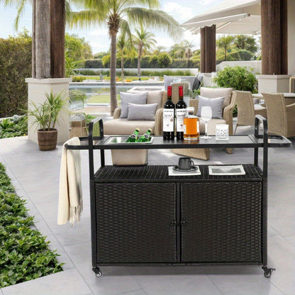 Barkar – Outdoor Bartafel – Serveerwagen – Trolley – Bar Cart – Waterbestendig Stalen Blad – Verstelbare Zwenkwielen met Remmen