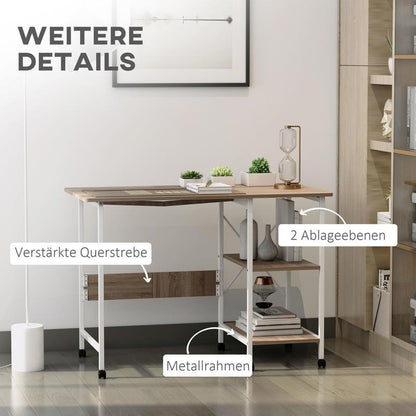 Inklapbare Tafel – Vouwtafel – Bureau – Bijzettafel – Mobiele Computer Tafel – MDF – Natuurlijk Hout – Met Wieltjes – 107x55x76 cm