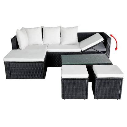 Loungeset – Tuinmeubelset – Loungeset Balkon – Loungeset Hoekbank – Loungeset Poly Rattan – Bruin – Weerbestendig PE Rattan – Uitneembare Wasbare Kussenhoezen