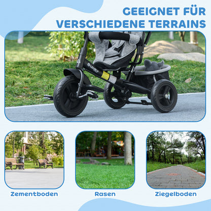 Kinderdriewieler – Driewieler Voor Kinderen – Kinderfiets – Loopfiets – Fiets Met Bekerhouder – Grijs – Met Stevig Metalen Frame – Beschermend Zonnescherm