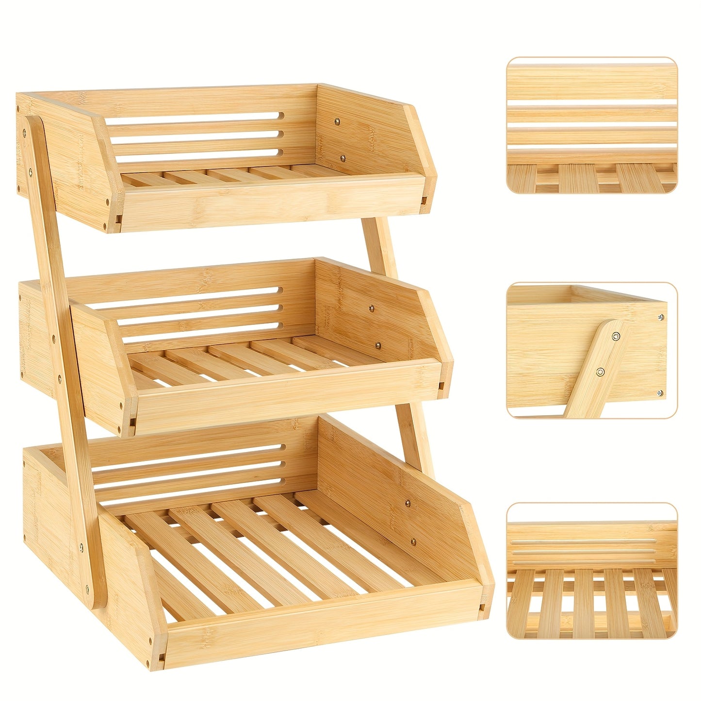 Bamboe Organizer – Houten Opbergrek – Bureau Organizer – Keukenrek – Badkamerrek – 3-laags – Ruimtebesparend – Duurzaam & Stevig 30x33x41 cm