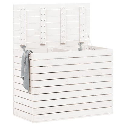 Wasmand – Wasbox – Wassorteerder – Waszak – Opbergmand – Massief Grenenhout – 3 Compartimenten Met Haken – 88,5x44x66 cm – Klassiek Wit – Stevig & Ademend Design