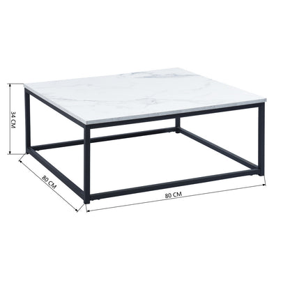 Salontafel – Koffietafel – Tafeltje – Woonkamertafel – Bijzettafel – Zwart – Marmerlook MDF – Industrieel Design – 80x80x34 cm – Stevig Metalen Frame – Eenvoudig Montuur