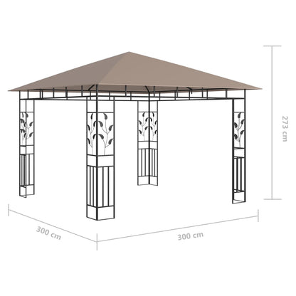 Tuinpaviljoen – Tuinkamer – Pergola – Prieel – Overkapping – Stevig Metalen Frame – Muskietennet Inclusief – 3x3x2,73 Meter – Taupe Kleur