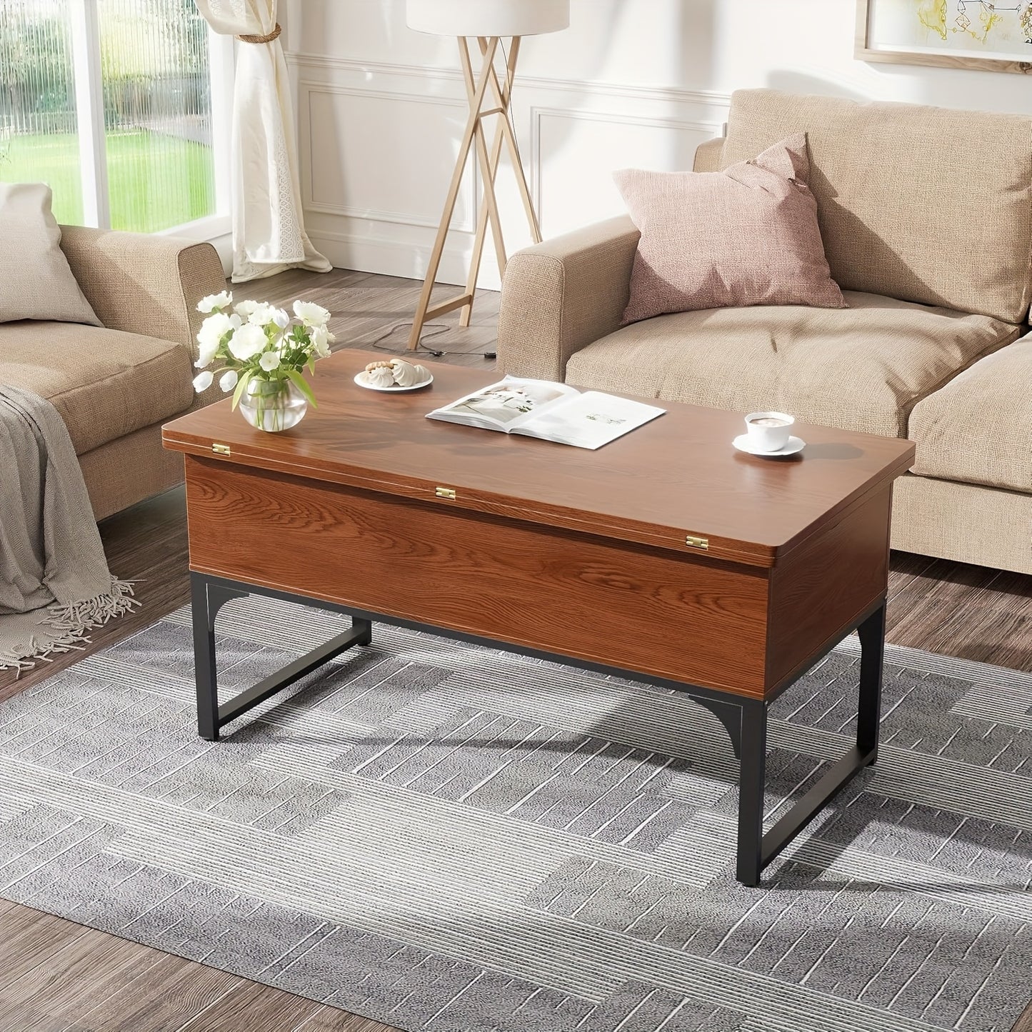 Salontafel – Woonkamertafel – Koffietafel – Verstelbare Tafel – Multifunctionele Tafel – Verstelbare Hoogte – Verborgen Opbergruimte – Kastanjebruin