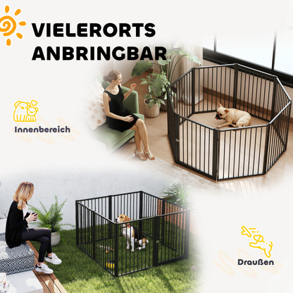 Hondenren – Puppyren – Hondenhek – Puppyafzetting – Speelren – 8 Panelen Met Deur – Inklapbaar En Draagbaar – Robuust Stalen Zwart