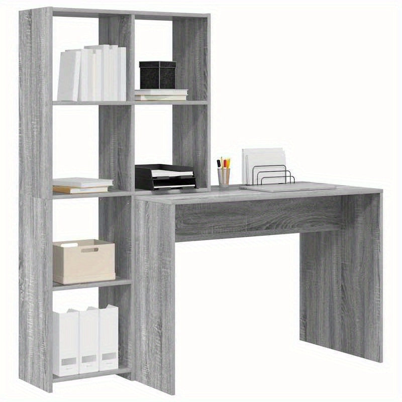 Bureau – Werkplek – Schrijftafel – Computertafel – Opbergbureau – Modern Minimalistisch – Compact – Grijs Spaanplaat – Met Laden en Planken – Duurzaam en Onderhoudsvriendelijk