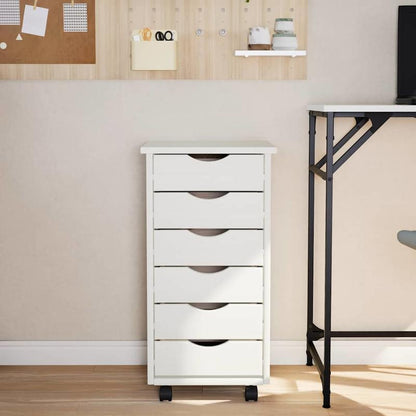 Rollende Ladenkast – Opberkkast – Mobiele Ladenunit – Bureaukast – Opbergmeubel – Massief Grenen – 5 Lades – Wit MOSS Afwerking – 68,6 cm Hoog – Ruimtebesparend – Eenvoudige Montage