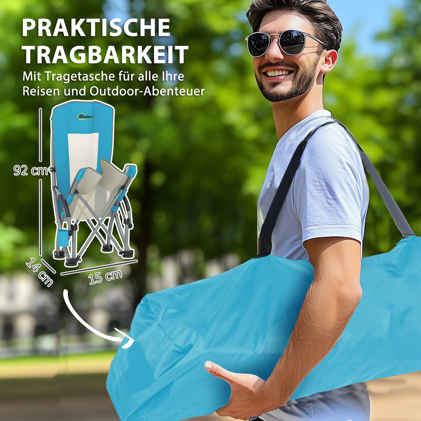 Vouwstoel Campingstoel Klapstoel Tuinstoel Strandstoel – Set Van 2 – Mesh Rugleuning – Inclusief Bekerhouder – Stevig IJzerframe – Draagkracht 120 Kg – Blauw