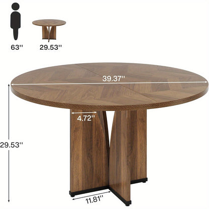 Ronde Tafel – Eettafel – Werktafel – Bijzettafel – Keukentafel – Rustiek Bruin – Gehard Houten Blad 2,5 cm – Ruimtebesparend Ontwerp