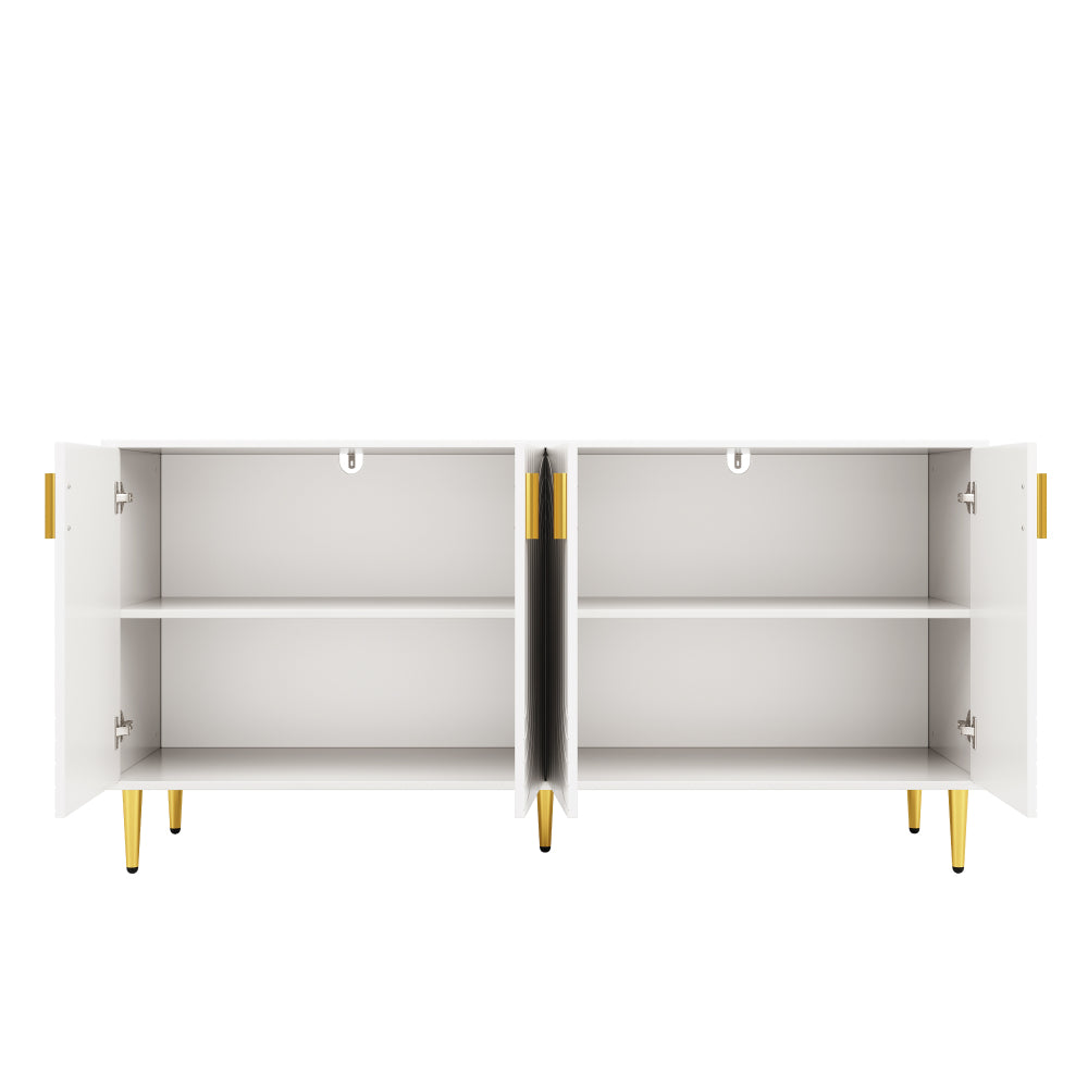 Wit Sideboard – Dressoir – Buffetkast – Opbergkast – Eetkamerkast – Uniek Golf Design – Gouden Handgrepen en Poten – 152 x 40 x 75 cm – Multifunctionele Opbergruimte