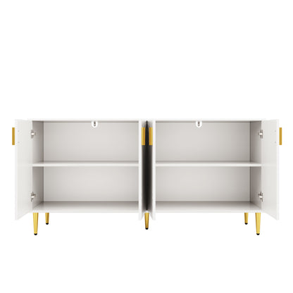 Wit Sideboard – Dressoir – Buffetkast – Opbergkast – Eetkamerkast – Uniek Golf Design – Gouden Handgrepen en Poten – 152 x 40 x 75 cm – Multifunctionele Opbergruimte