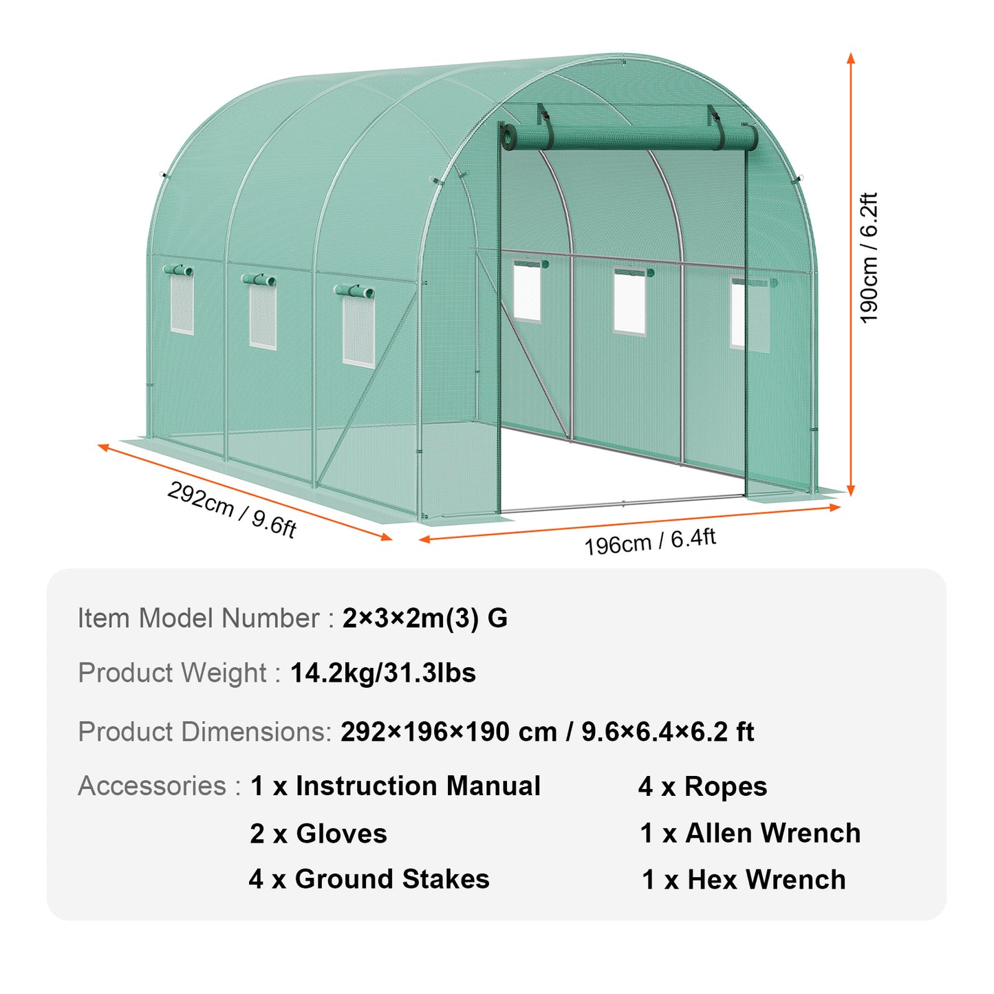 Tunnelkas – Tuinkas – Groentekas – Plantenkas – Kweekkas – Gegalvaniseerd Stalen Frame – Waterdichte UV-bestendige PE Hoes – Walk-In 2,9x2,0x1,9 m