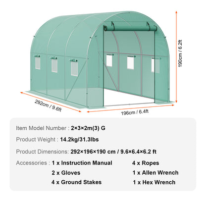 Tunnelkas – Tuinkas – Groentekas – Plantenkas – Kweekkas – Gegalvaniseerd Stalen Frame – Waterdichte UV-bestendige PE Hoes – Walk-In 2,9x2,0x1,9 m