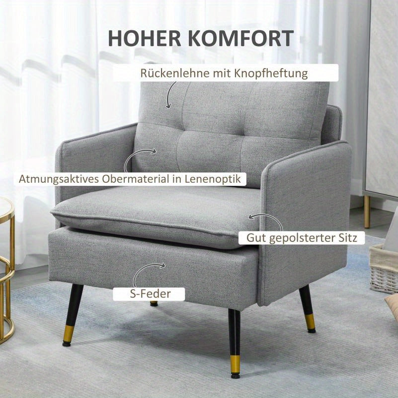 Fauteuil – Lounge Stoel – Accentstoel – Relaxfauteuil – Zetel – Verstelbare Rugleuning – Stalen Poten tot 120 kg – Pluche Gevuld Zitting en Rugleuning