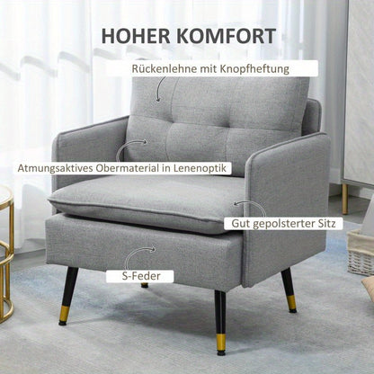 Fauteuil – Lounge Stoel – Accentstoel – Relaxfauteuil – Zetel – Verstelbare Rugleuning – Stalen Poten tot 120 kg – Pluche Gevuld Zitting en Rugleuning