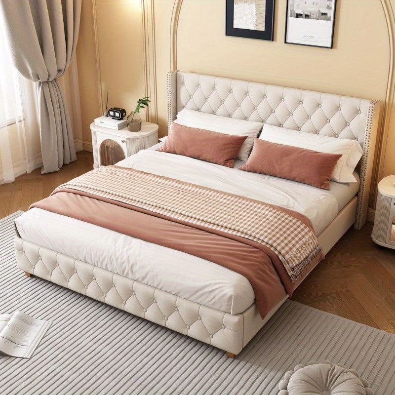Polsterbed – Bedframe – Slaapbed – Bed – Ledikant – Metalen Frame – 160x200 cm – Linnen Bekleding met Knopen