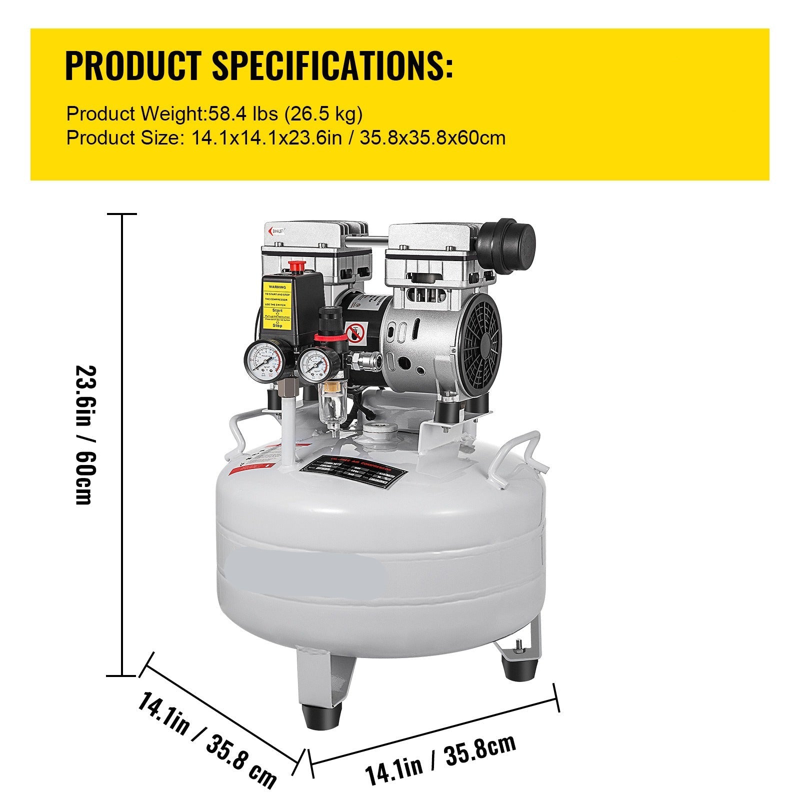 Luchtcompressor – Olievrij – Stil – Compact – Draagbaar – 30 Liter Tank – 850W Krachtige Motor - QUORE