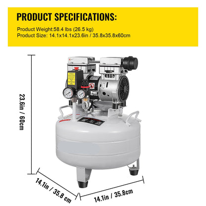Luchtcompressor – Olievrij – Stil – Compact – Draagbaar – 30 Liter Tank – 850W Krachtige Motor - QUORE