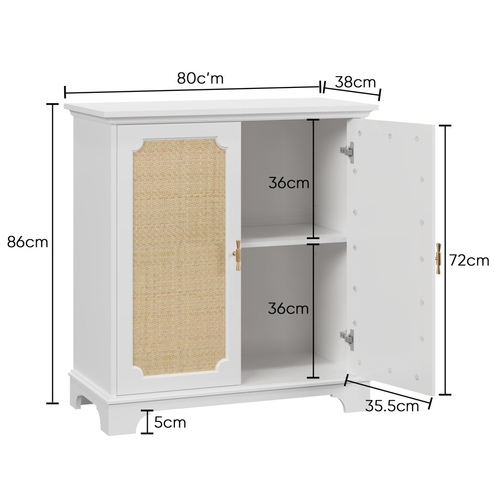 Dressoir – Sideboard – Buffetkast – Opbergkast – Wandkast – Wit Met Rattan Deuren – Duurzaam Zonder Hout – Gemakkelijk Te Monteren