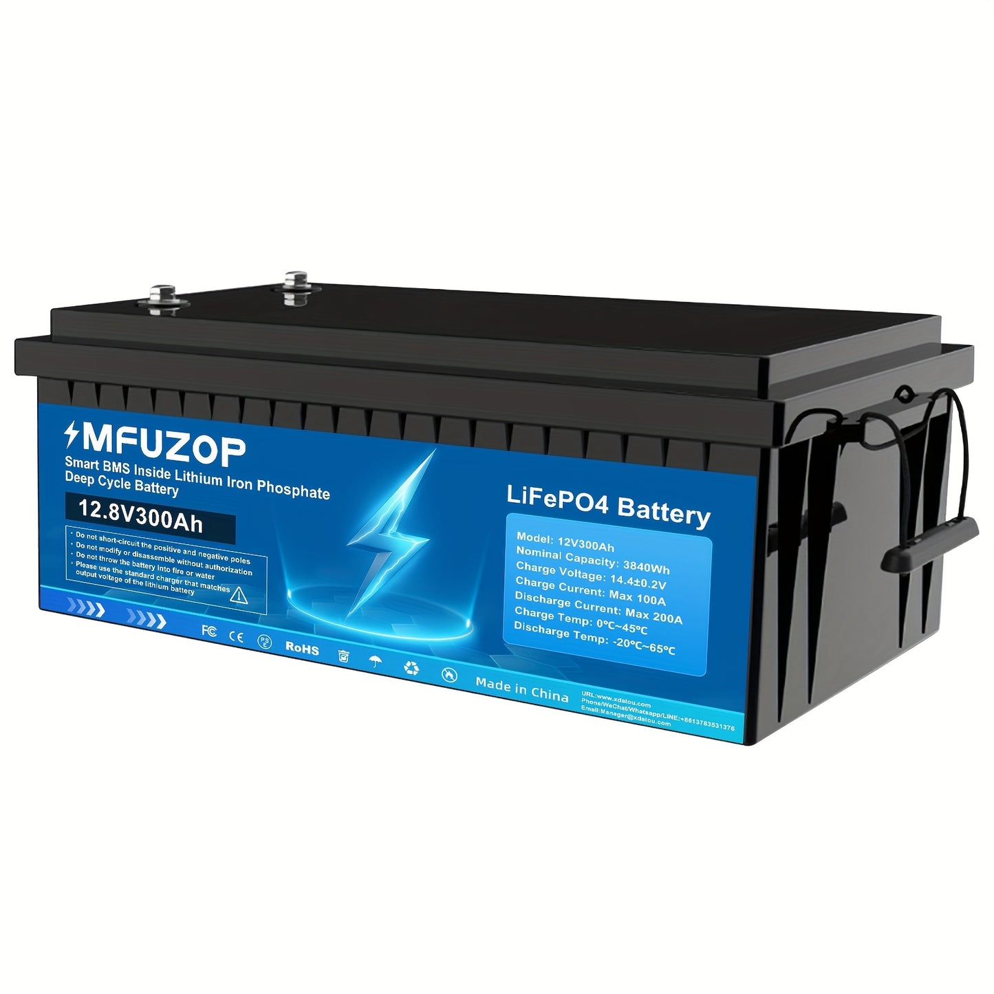 lithium accu – LiFePO4 batterij – deep cycle accu – zonne-energie accu – camper accu – 12.8V 300Ah – ingebouwd BMS – lage temperatuur bescherming