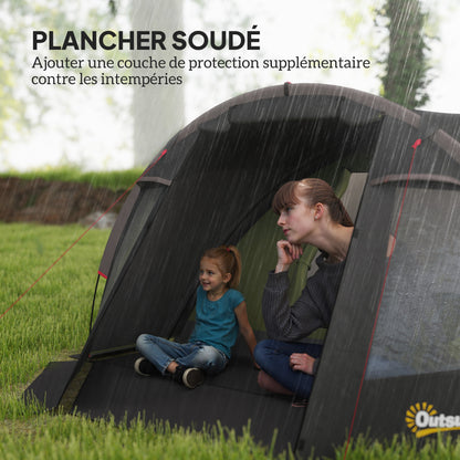 Familietent – Kampeertent – Buitentent – Tunneltent – Tent voor 4 Personen – Lichtgewicht Glasvezelframe – 3 Deuren en Ramen – Zwart – 360x250x130 cm