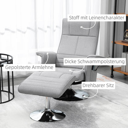 Massagestoel – Relaxstoel – Ontspanningsstoel – Massagefauteuil – Stoel Met Voetenkruk – Verstelbare Rugleuning – Compacte Afmetingen 78x95x88 cm – Lichtgrijs