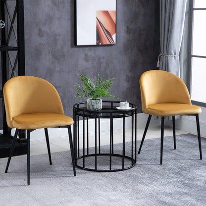 HOMCOM Dining Chairs Kitchen Chair Scandinavian Design - Set of 2 Chairs - Thin Metal Black Legs - Ergonomic Velvet Mustard Seat Back