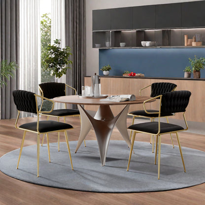 Eetkamerstoel – Stoel – Dining Chair – Kuipstoel – Velvet Stoel – Set Van 2 – Zwarte Velvet Bekleding – Gouden Metalen Poten