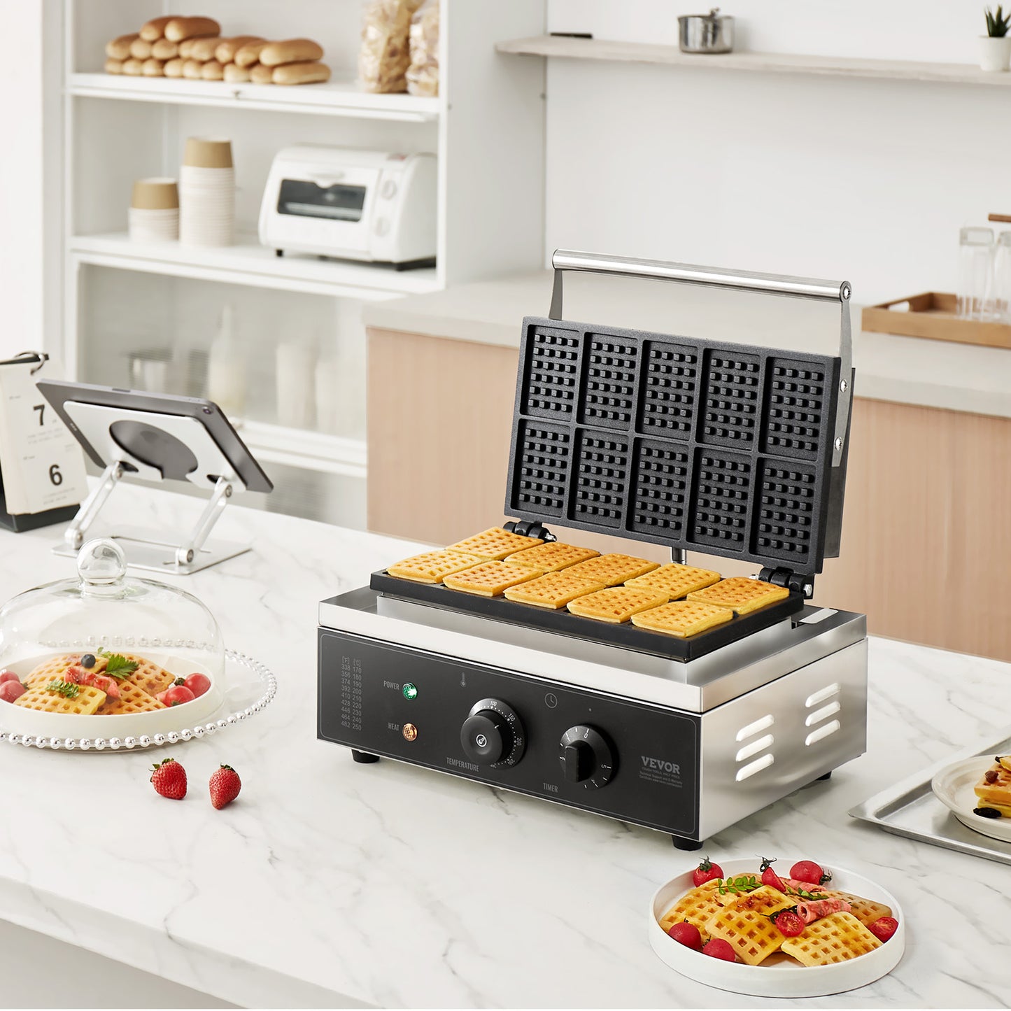 Wafelijzer – Wafelmaker – Wafelapparaat – Wafelmachine – Wafelpaneel – 10 Rechthoekige Wafels – 1550W Roestvrij Staal