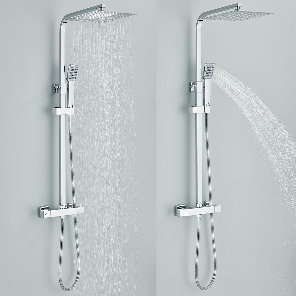 Thermostatische Doucheset – Regendouche – Handdouche – Douchepaneel – Badkamerkraan – Antiek Messing – Verstelbare Hoogte 70-120 cm – 8 Inch Regendouchekop
