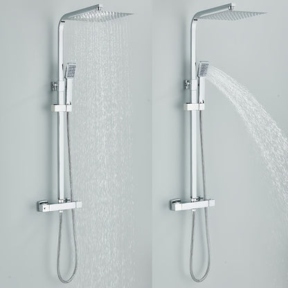 Thermostatische Doucheset – Regendouche – Handdouche – Douchepaneel – Badkamerkraan – Antiek Messing – Verstelbare Hoogte 70-120 cm – 8 Inch Regendouchekop