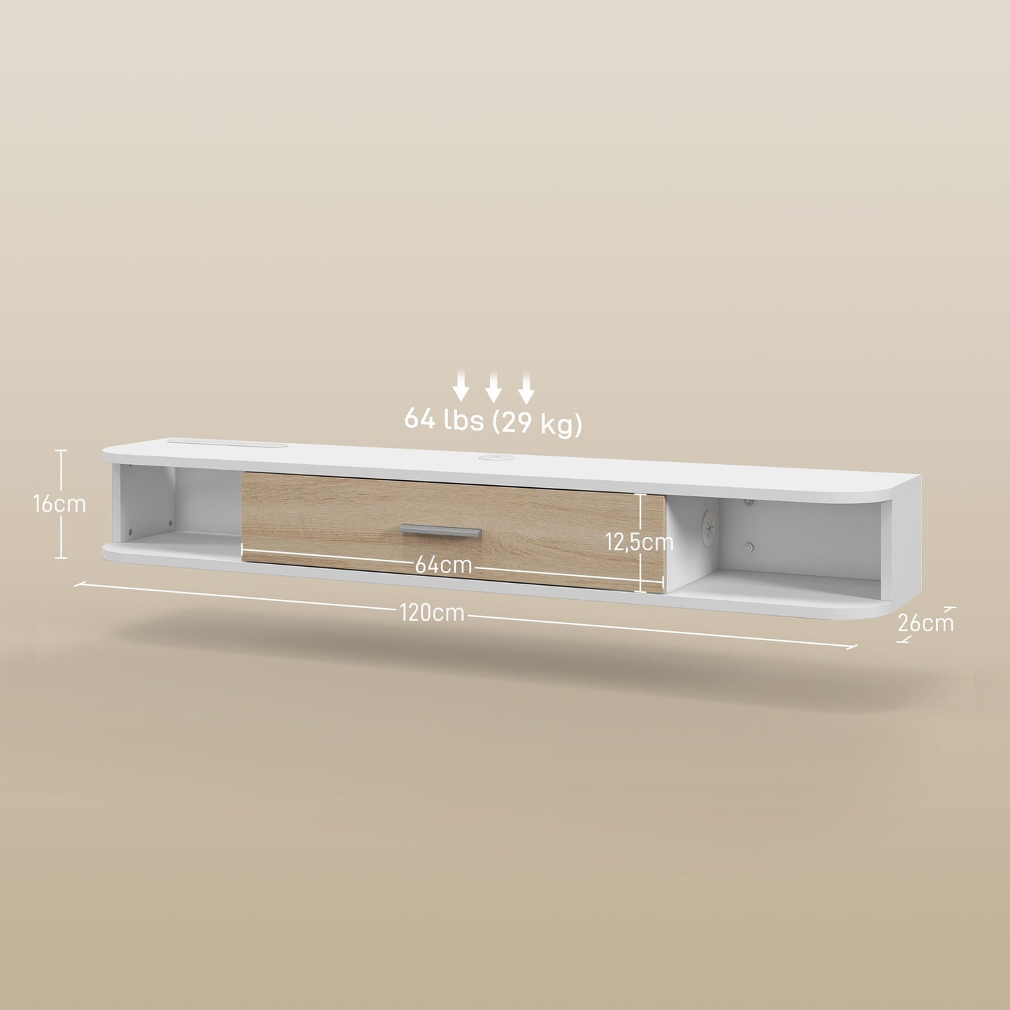 TV Meubel Wandmontage – TV Plank – Wandrek – TV Kast – Opbergmeubel – Wit – Voor TV Tot 50 Inch – Melamine Spaanplaat – Kabeldoorvoer