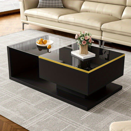 Salontafel – Koffietafel – Tafeltje – Woonkamertafel – Hoogglans Zwart – 90 cm Lengte – Metalen Onderstel