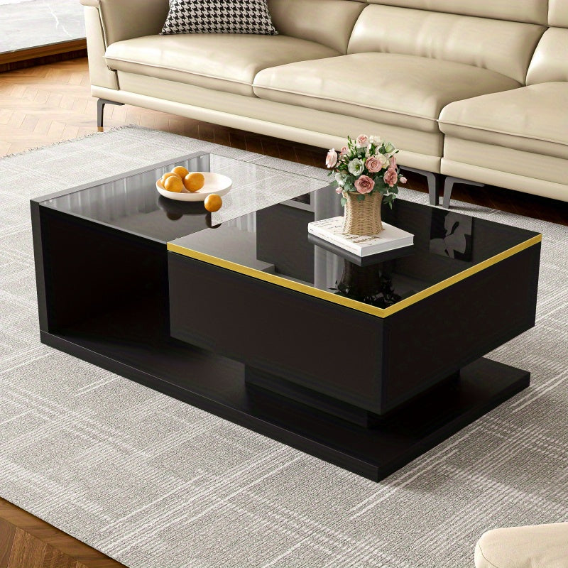 Salontafel – Koffietafel – Tafel – Woonkamertafel – Hoogglans Zwart – 90 x 50 cm – Stevig Spaanplaatmateriaal